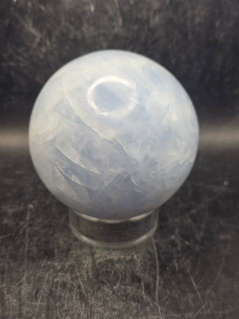 Blue calcite sphere! 74.5mm, 2.9 inches, 1.4 pounds!