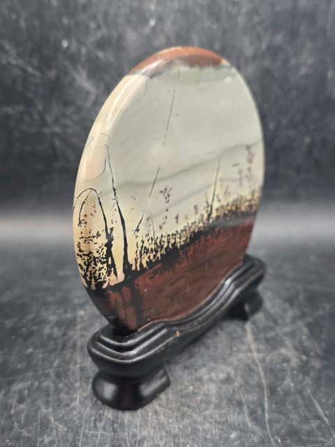 Natural picture jasper slab with stand! 5.1 ounces, 3.5 inches wide