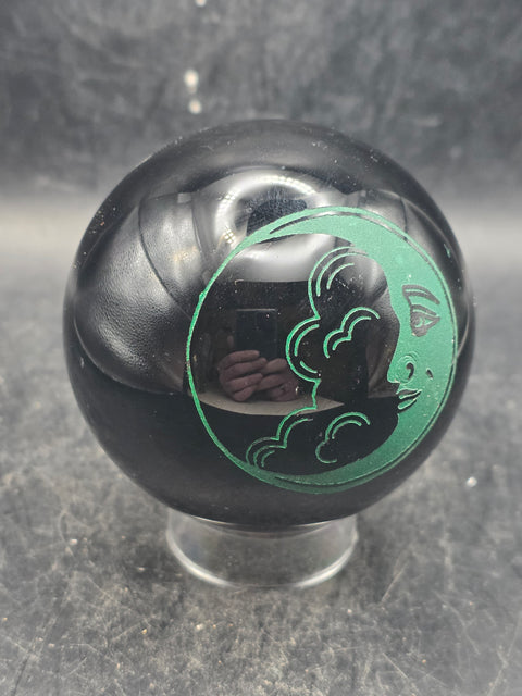 Black obsidian green faced moon! 2.5 inches, 11.5 ounces!