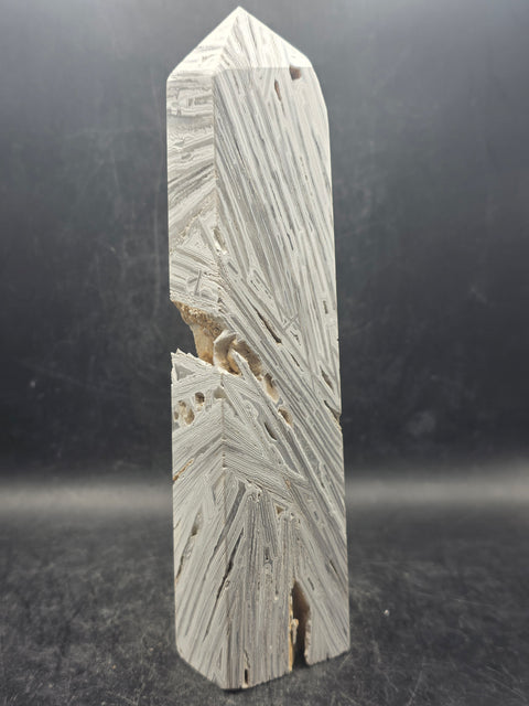 Large white lace agate tower! 11.9 ounces, 6.6 inches tall!