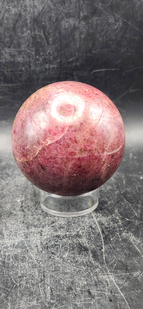 Rhodonite sphere! 57.9mm, 2.2 inches, 13 ounces