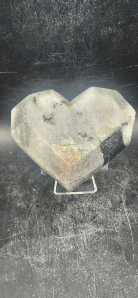 Flashy Labradorite heart! 3.2 inches tall, 2.8 wide, 7 ounces!!