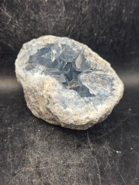 Blue calcite geode! 1.8 pounds, 3.7 inches long, 2.5 inches wide