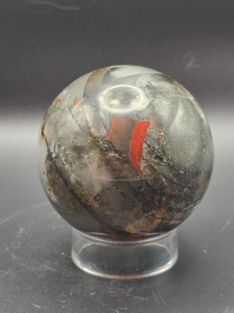 African bloodstone sphere! 70.6mm, 2.7 inches, 1.1 pounds!