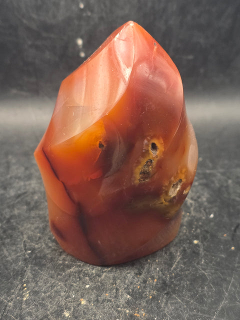 Carnelian agate flame tower! 10 ounces, 3.2 inches tall, 2.2" wide!