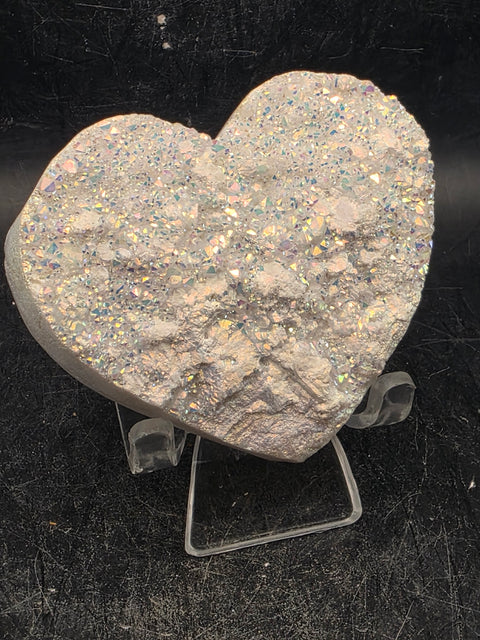 White pearl aura quartz heart! 4.7 ounces, 2.7 inches wide, 2.3" tall