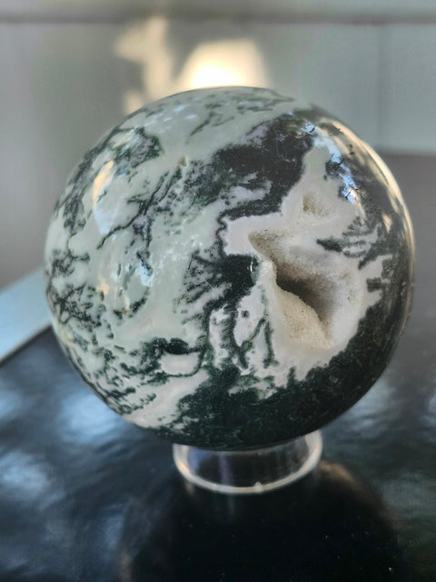 Moss agate sphere! 71mm, 2.8 inches, 1.1 pounds