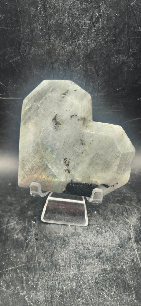 Flashy Labradorite heart! 3.2 inches tall, 2.8 wide, 7 ounces!!