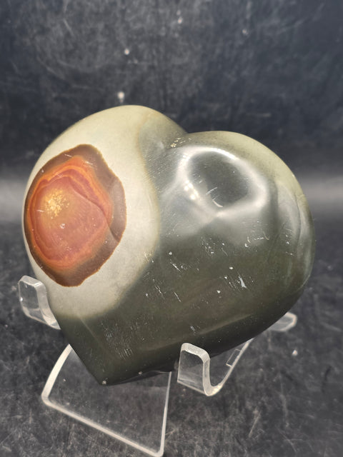 Polychrome jasper heart! 9.6 ounces, 3.3 inches wide, 2.9" tall