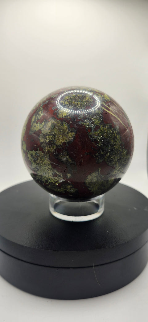 Dragon bloodstone sphere! 83mm, 3.27 inches, 1.15 pounds