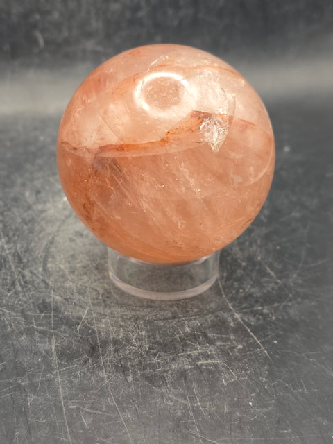 Red hematoid fire quartz sphere! 9.2 ounces, 57mm, 2.2 inches
