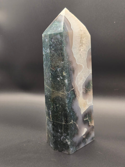 Jumbo moss agate tower! 8 inches tall, 2.12 pounds! 2.5" by 2" base