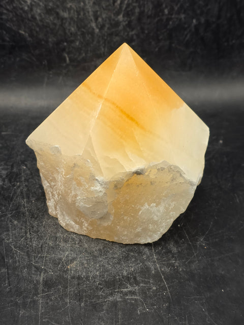 Orange calcite polished top point! 1 pound, 3.1 inches tall, 3.2" wide