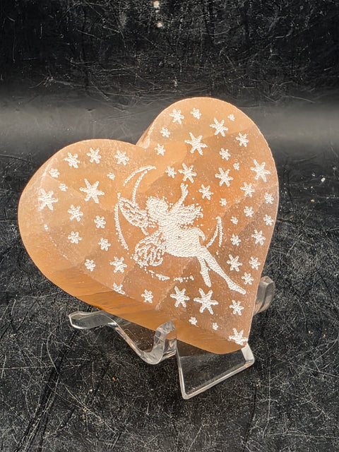 Peach selenite fairy heart!! 2 inches by 2 inches!!