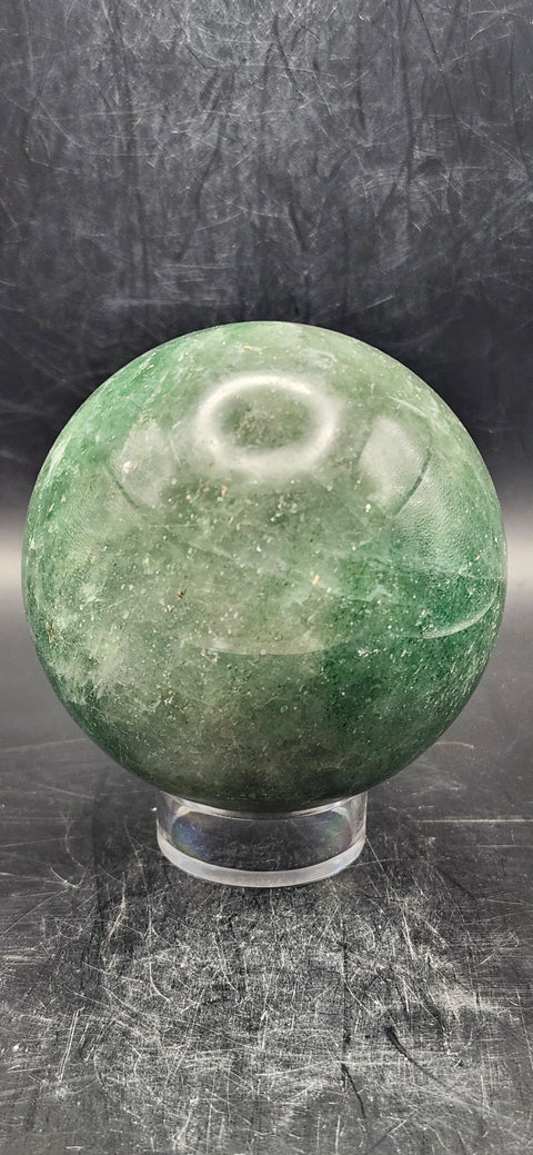 Green florite sphere with silver sparkles!! 68.5mm, 15.7 ounces