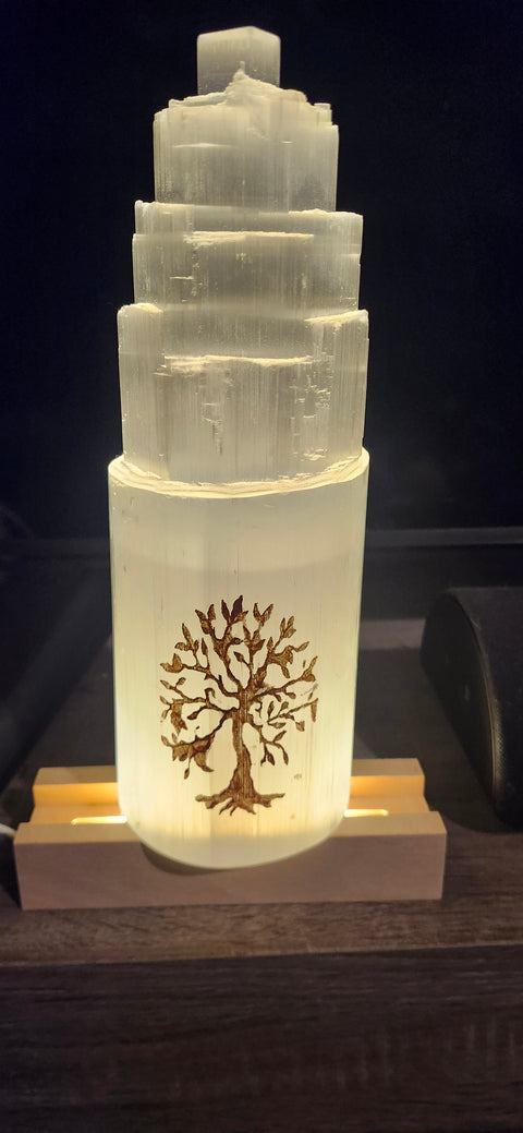 Tree of life selenite lamp! 10 inches tall, 3.5 wide, 4 pounds! With led base
