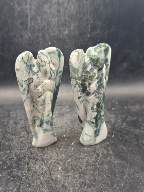 Moss agate gemstone angel! 3 inches tall, 1.8 ounces