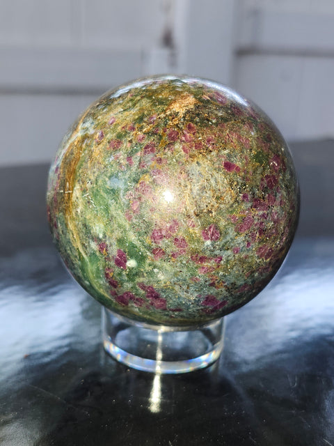 Ruby in kyanite sphere! 13 ounces, 59.4mm,2.33 inches uv reactive