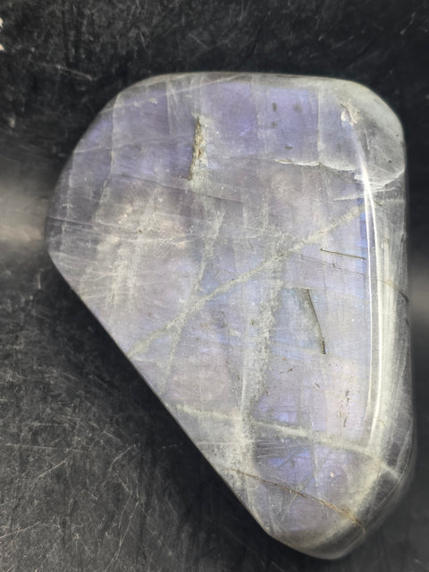 Purple flash sunset labradorite free form, 13.7 ounces, 3.8 inches wide