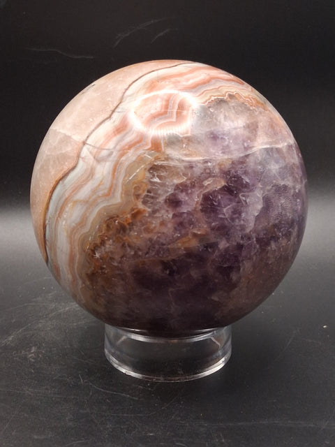 Large amethyst lace agate sphere! 89.6mm, 3.5", 2.3 pounds