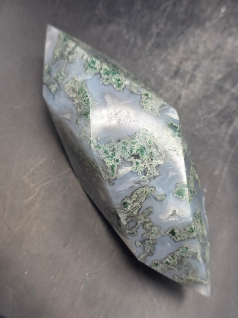 Druzy Moss agate prism! 4.6 inches long, 7 ounces