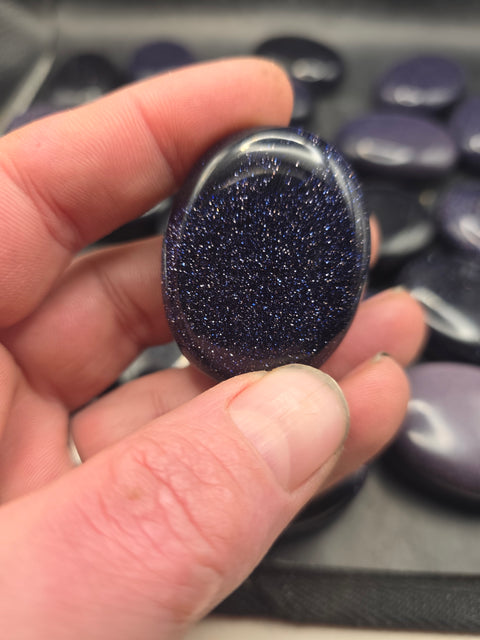 Blue golden sandstone pillow palm stone! 1.7 inches!