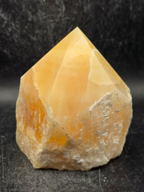 Orange calcite polished top point! 1.2 pounds, 3.2 inches tall, 2.8" wide