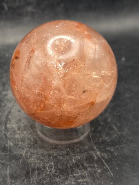 Red hematoid fire quartz sphere! 9.2 ounces, 57mm, 2.2 inches