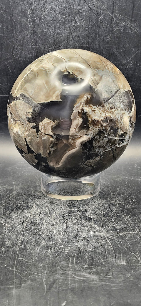 Volcanic agate sphere! 90.1mm, 3.5 inches, 2.3 pounds