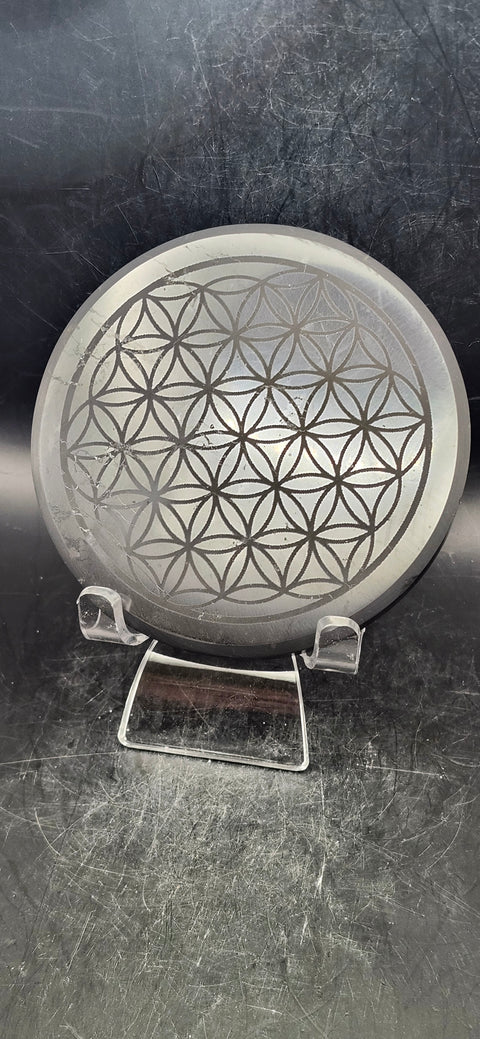 Shungite Flower of life charging plate! 3.75 inches, 6 ounces!