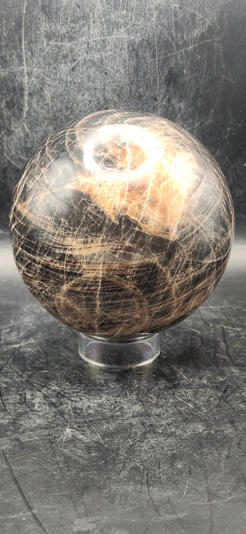 Black moonstone sphere! 83mm, 3.2 inches, 1.11 pounds!