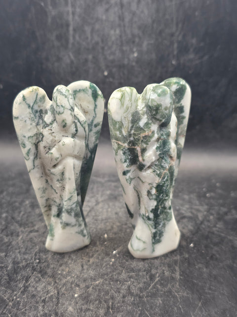 Moss agate gemstone angel! 3 inches tall, 1.8 ounces