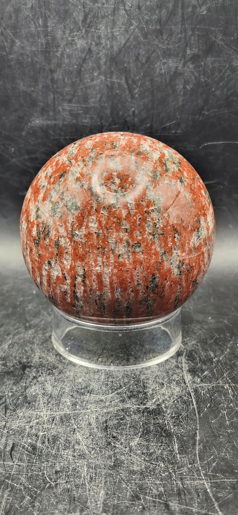 Brecciated jasper sphere! 64mm, 2.5 inches, 13 ounces!
