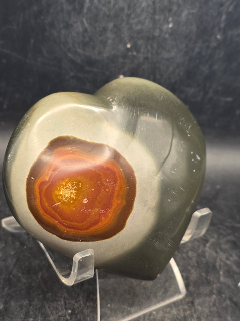 Polychrome jasper heart! 9.6 ounces, 3.3 inches wide, 2.9" tall