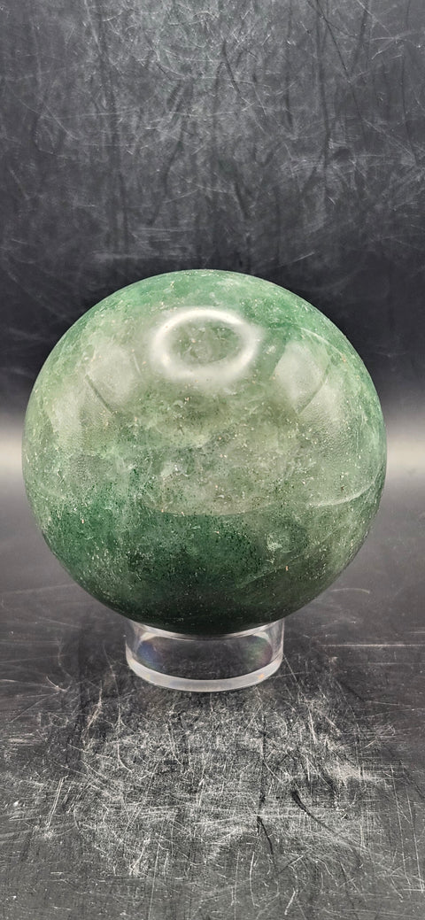 Green florite sphere with silver sparkles!! 68.5mm, 15.7 ounces