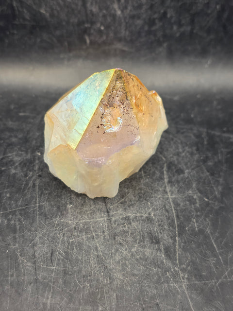 Angel aura citrine polished top point! 5.7 ounces, 2.3 inch by 2.3"