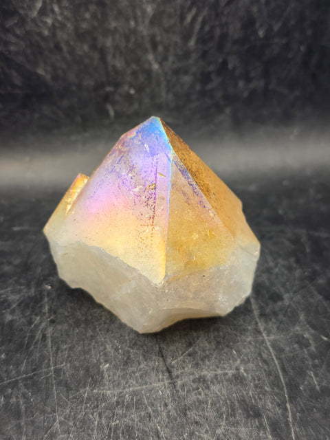 Angel aura citrine polished top point! 5.7 ounces, 2.3 inch by 2.3"