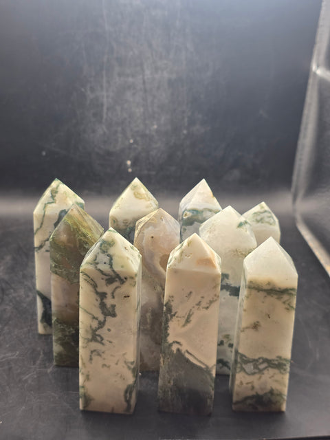 Moss agate tower! 3.1 too 3.6 inches tall!