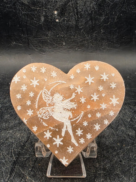Peach selenite fairy heart!! 2 inches by 2 inches!!
