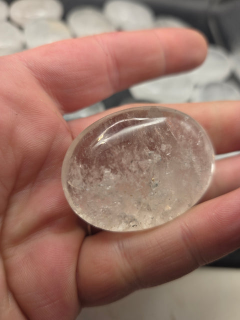 Clear quartz pillow palm stone! 1.7 inch