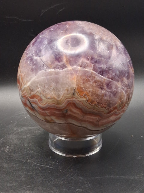 Large amethyst lace agate sphere! 89.6mm, 3.5", 2.3 pounds