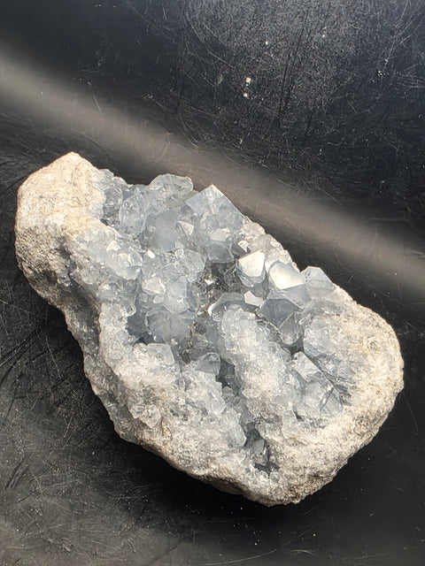 Large blue calcite geode! 1.15 pounds, 5.3 inches long, 2.3" wide