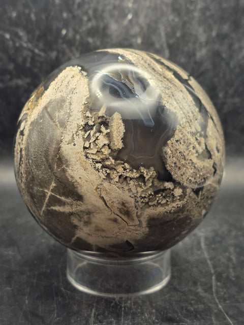 Large volcanic agate sphere! 85.7mm, 3.3 inches 1.12 pounds