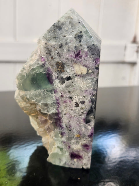 Pyrite in florite free form tower!!  4.4 inches tall, 2.5 inches wide, 1.2 pounds