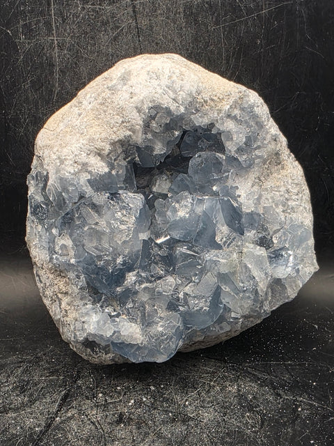 Large blue calcite geode! 2.2 pounds, 3.9 inches wide