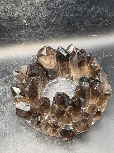 Smoky quartz candle holder! 15 ounces, 4 inches wide!