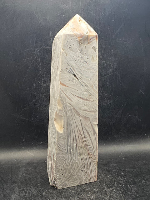 Large white lace agate tower! 1.1 pounds, 6.9 inches tall!
