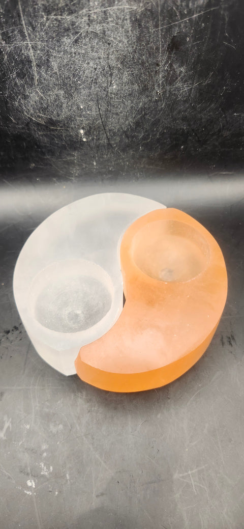 Selenite yin and yang sphere/ candle holder 1 pound, 4 inches