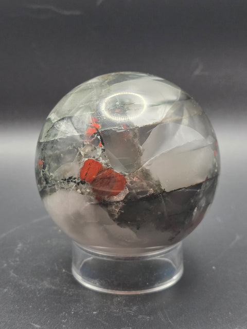 African bloodstone sphere! 70.6mm, 2.7 inches, 1.1 pounds!
