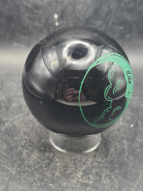 Black obsidian green faced moon! 2.5 inches, 11.5 ounces!